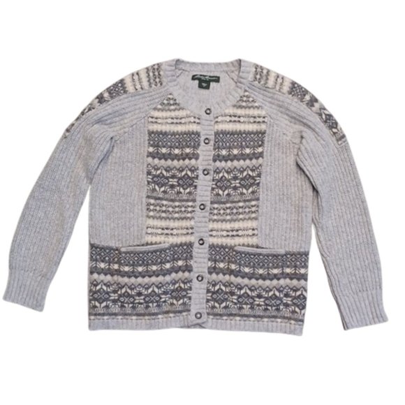 Eddie Bauer Wool/Cotton Fair Isle Button Front Knit Cardigan- Sz. Med - Picture 1 of 11